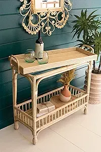 Woven Cane Boho Bar/Tray Table
