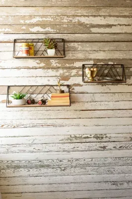 Wood &amp; Metal Detail Wall Shelf Med