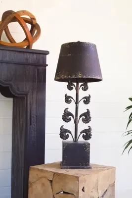 Antique Black Table Lamp w/Filigree & Metal Shade Antique Black Table Lamp w/Filigree & Metal Shade