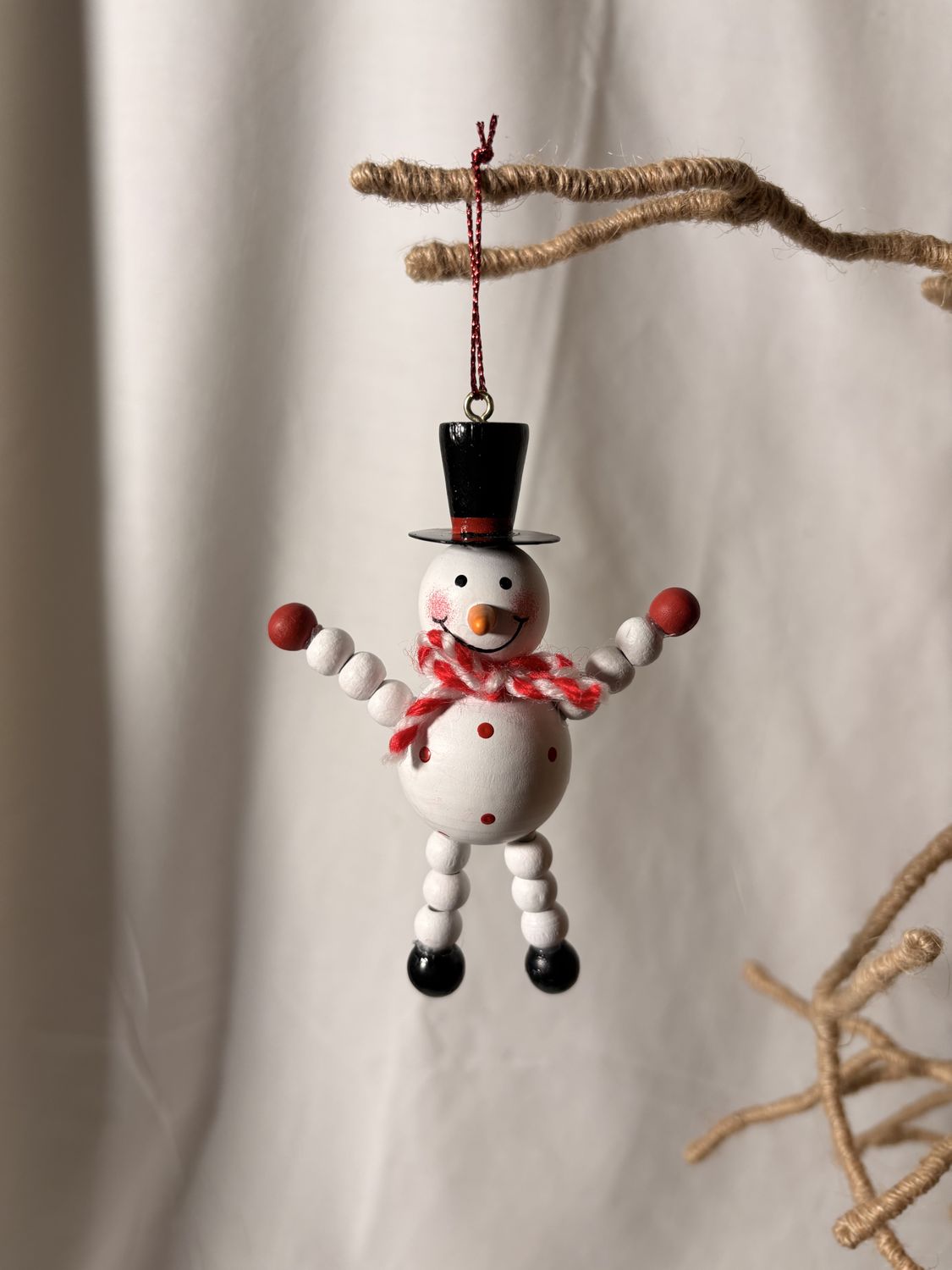 Wooden Beaded Ornament - Snowman