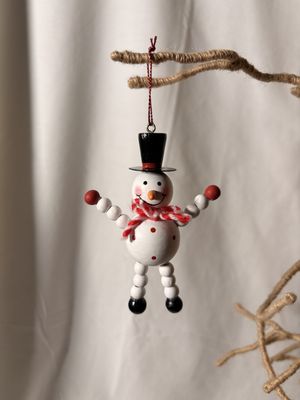 Wooden Beaded Ornament - Snowman