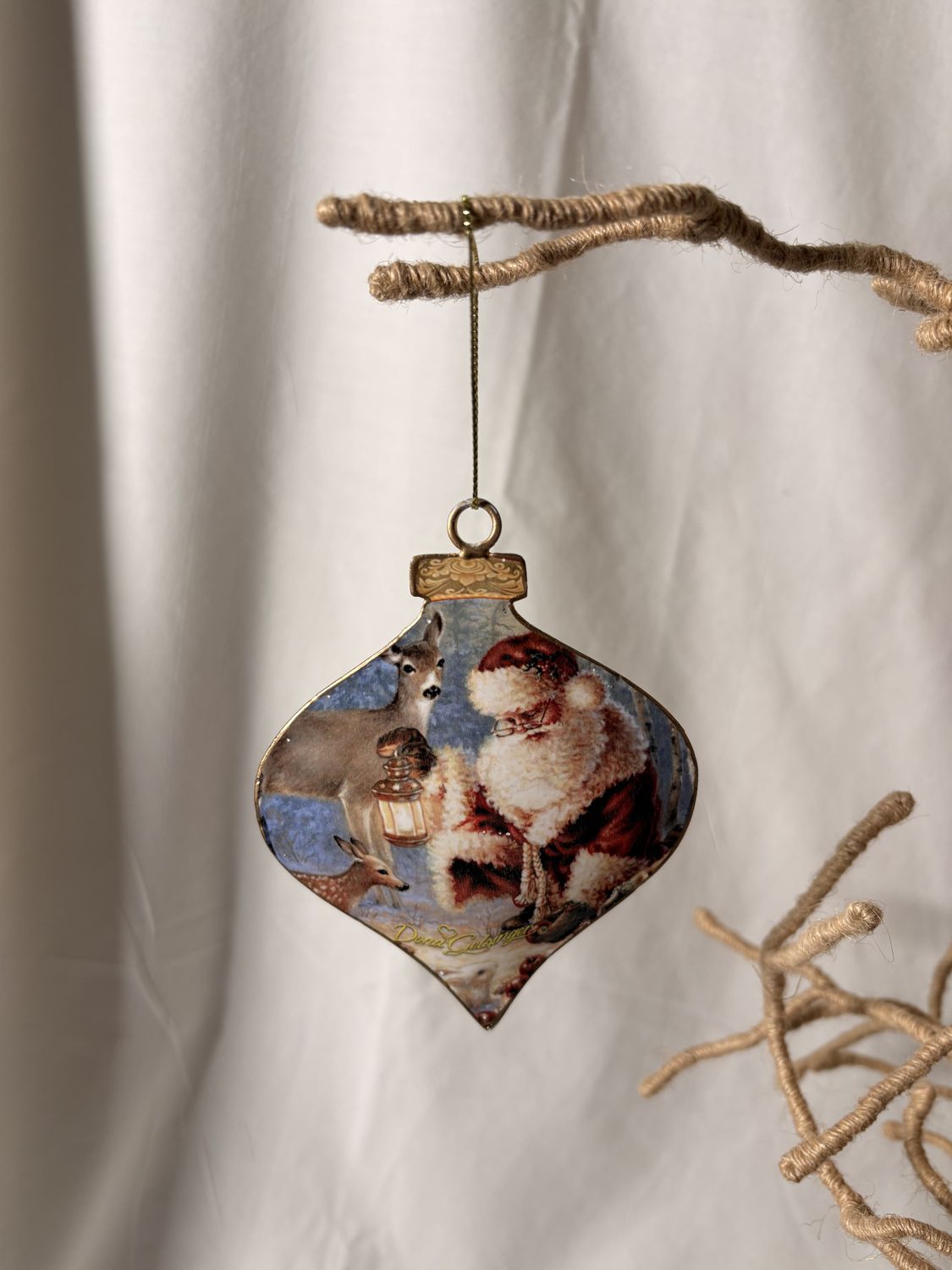 Vintage Metal Teardrop Ornament - Santa's Sleigh