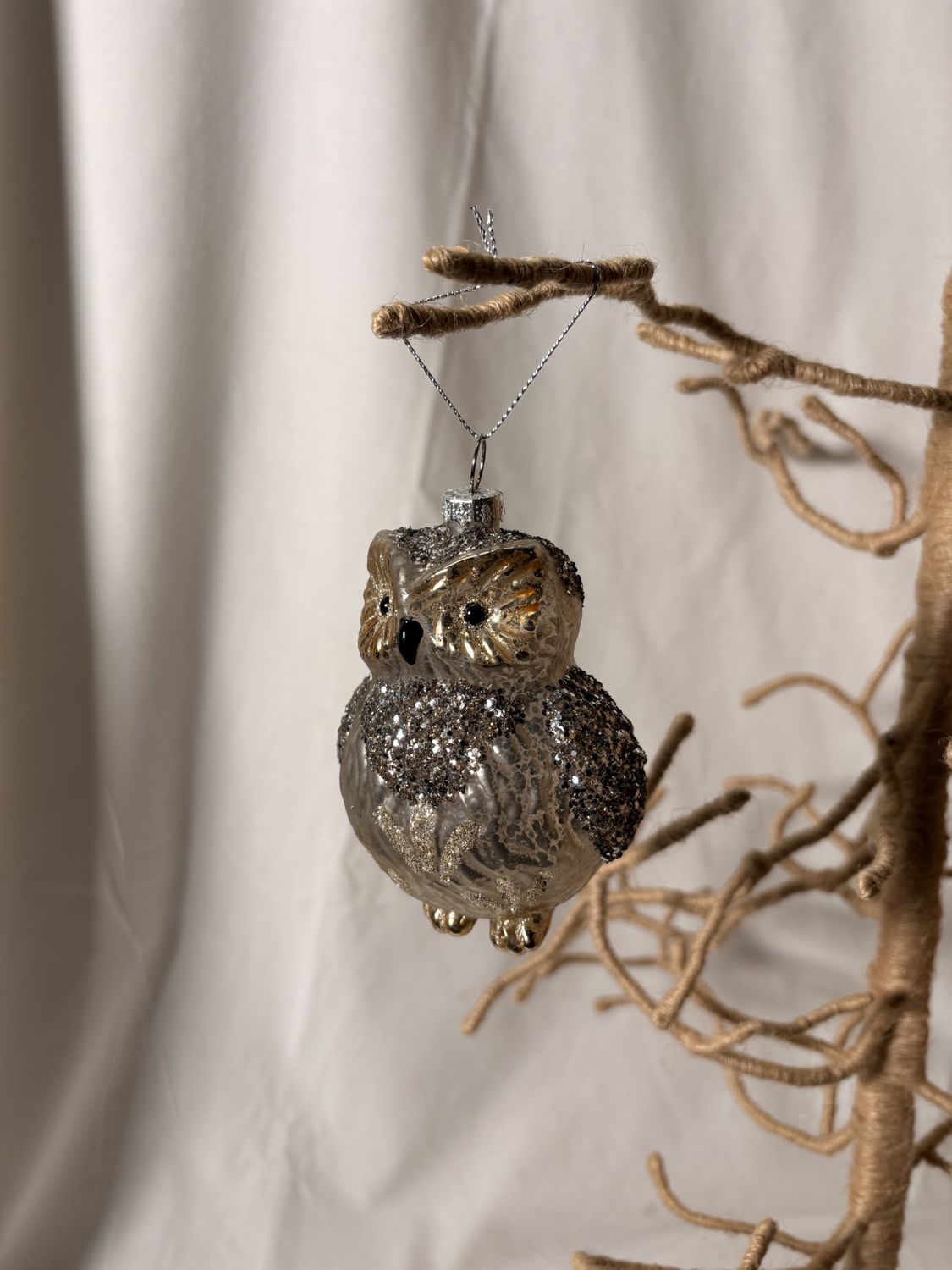 Glass Champagne Owl Ornament