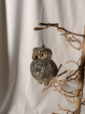 Glass Champagne Owl Ornament