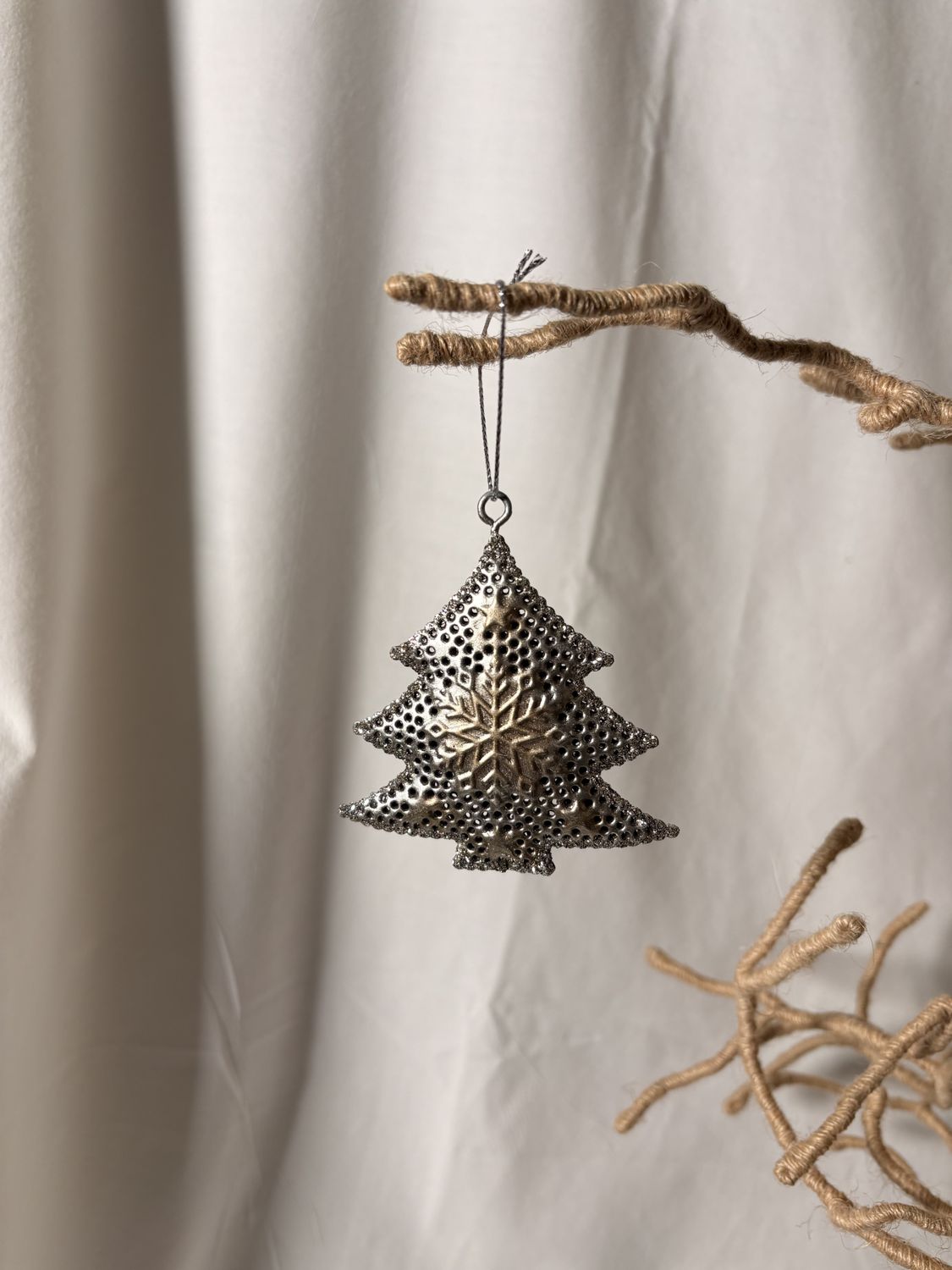 Stamped Metal Silver/Gold Ornament - Tree