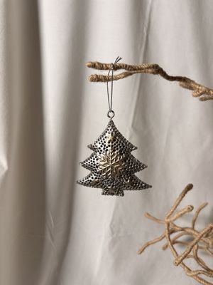 Stamped Metal Silver/Gold Ornament - Tree