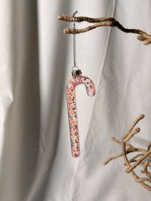 Glass Candy Cane Ornament - Pink