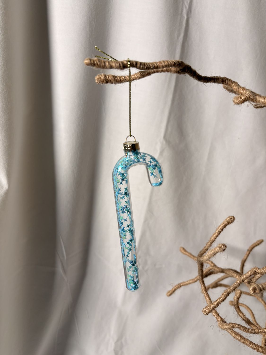 Glass Candy Cane Ornament - Blue