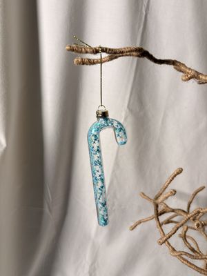 Glass Candy Cane Ornament - Blue