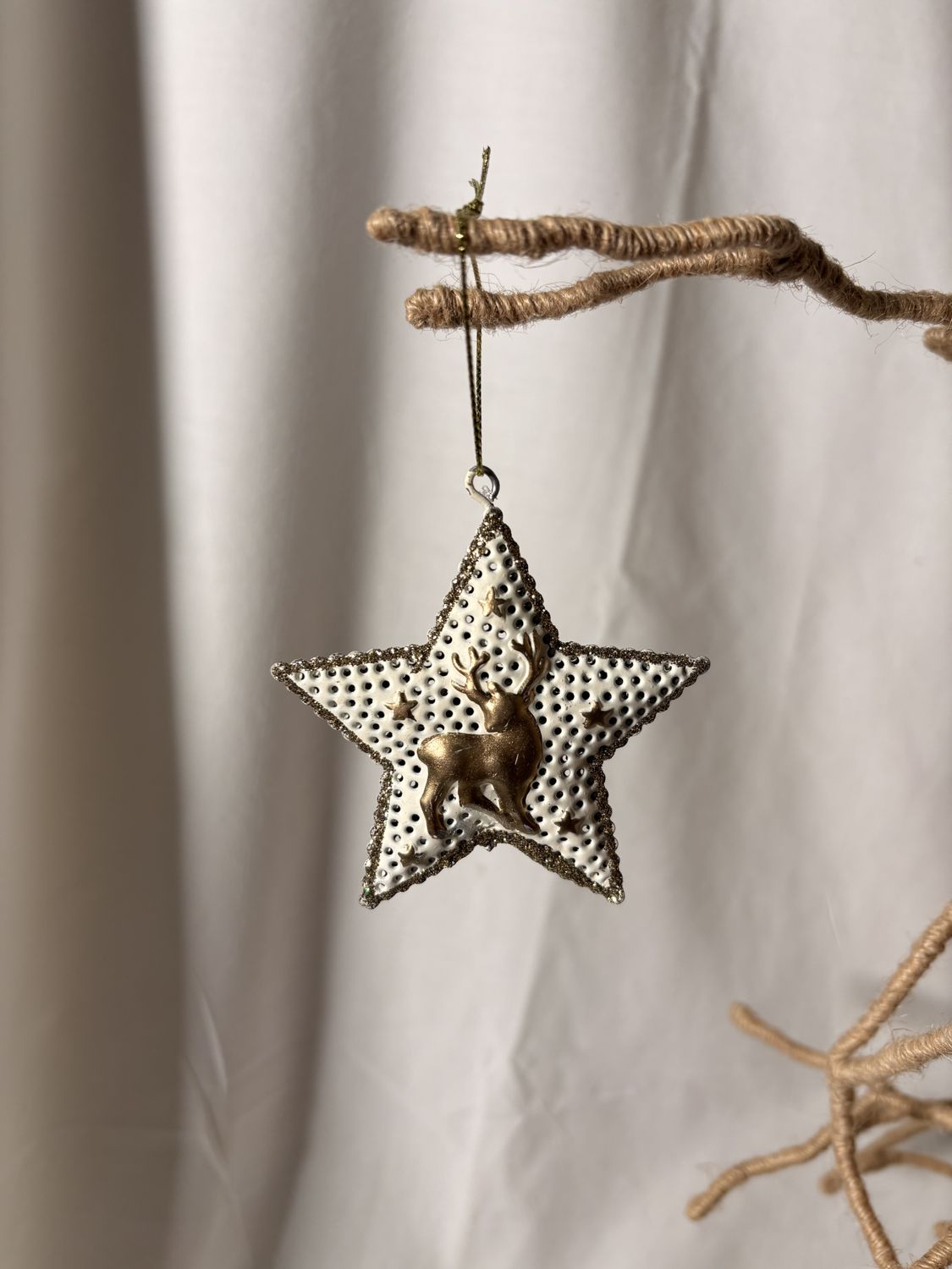 Stamped Metal White/Gold Ornament - Star