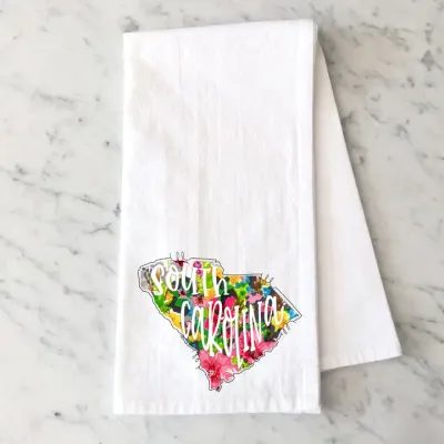 Floral South Carolina Tea Towel