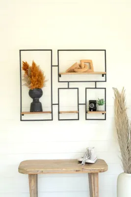 Four Wooden Shelves w/Iron Frame