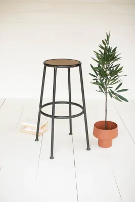 Metal Bar Stool w/Round Wooden Seat Metal Bar Stool w/Round Wooden Seat