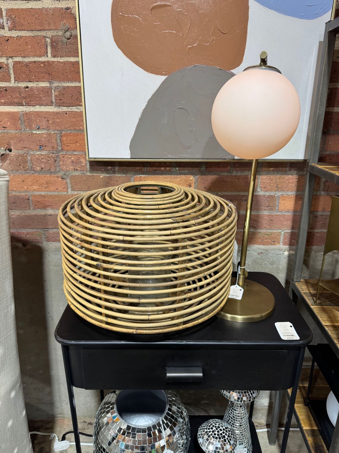 Large Round Rattan Lantern W/Glass