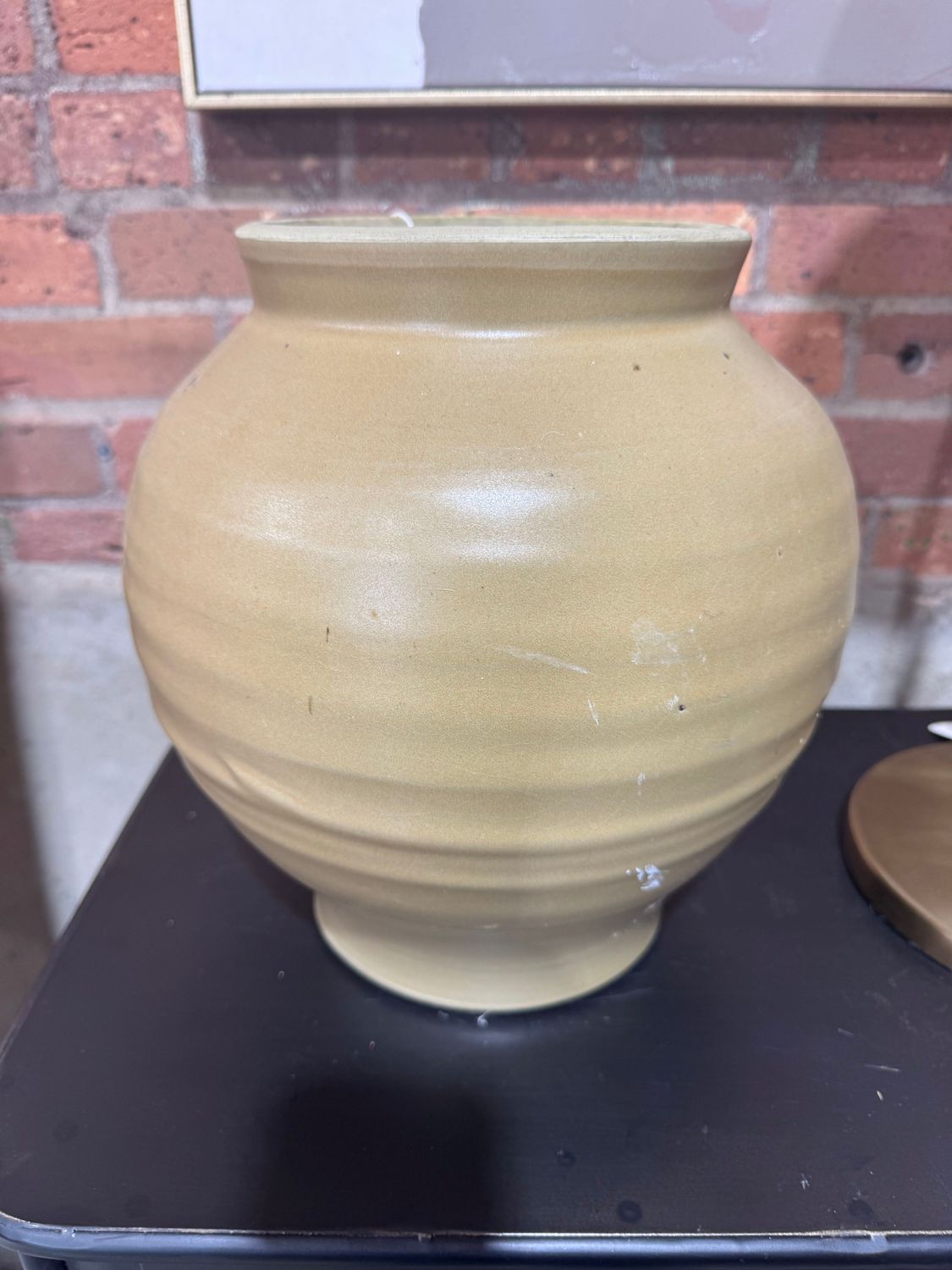 Mustard Ceramic Urn w/Natural Rim