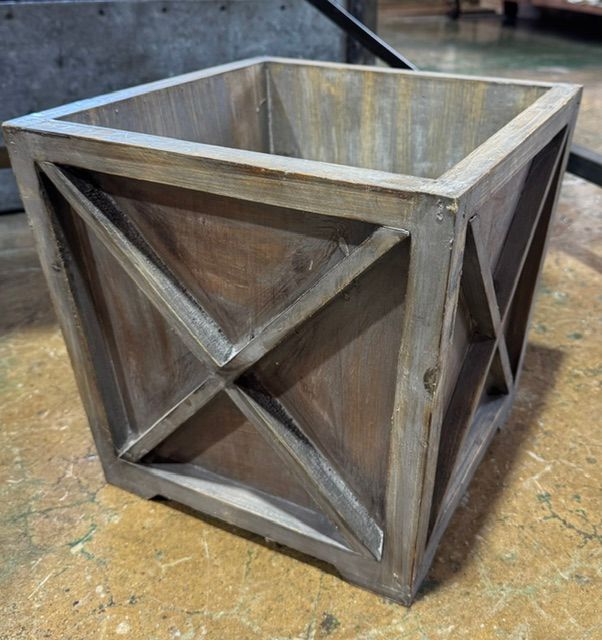 Wooden Planter Box w/Cross Design - Med Wooden Planter Box w/Cross Design - Med