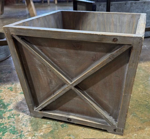 Wooden Planter Box w/Cross Design - Large Wooden Planter Box w/Cross Design - Large