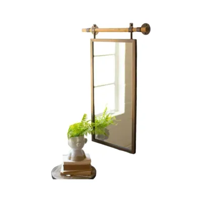 Rectangle Wall Mirror w/Wooden Dowel Hanger