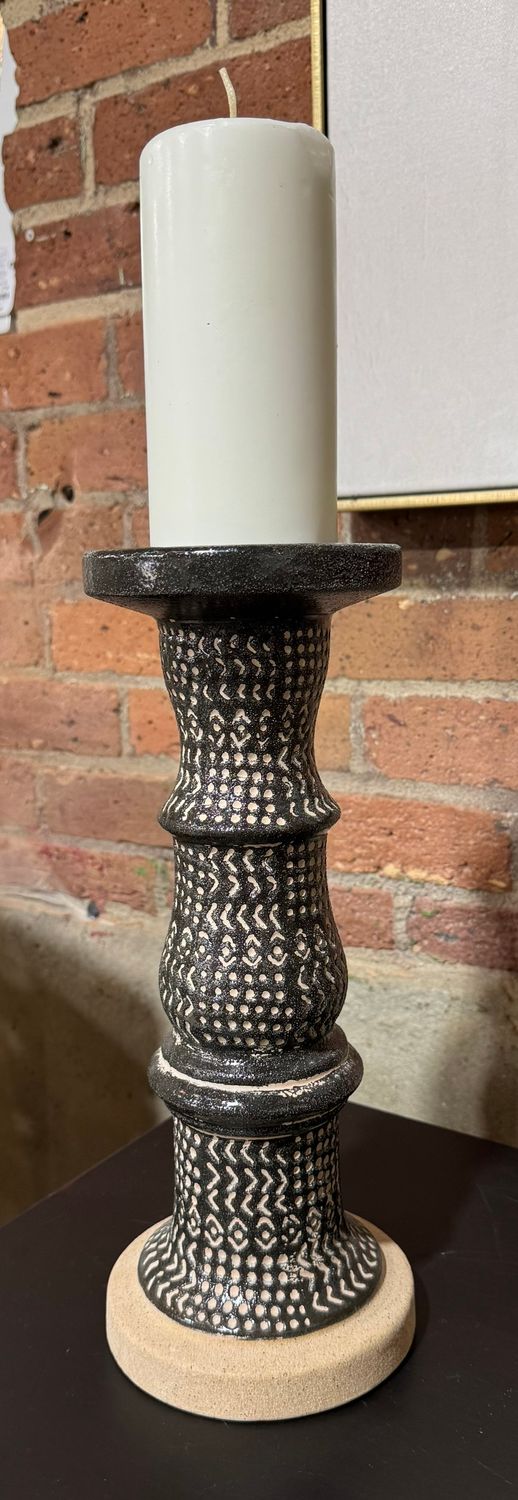 13" Ceramic Candle Holder, Black Tribal 13" Ceramic Candle Holder, Black Tribal