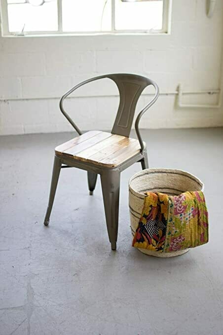 Metal Arm Chair with Worn Recycled Wood Seat