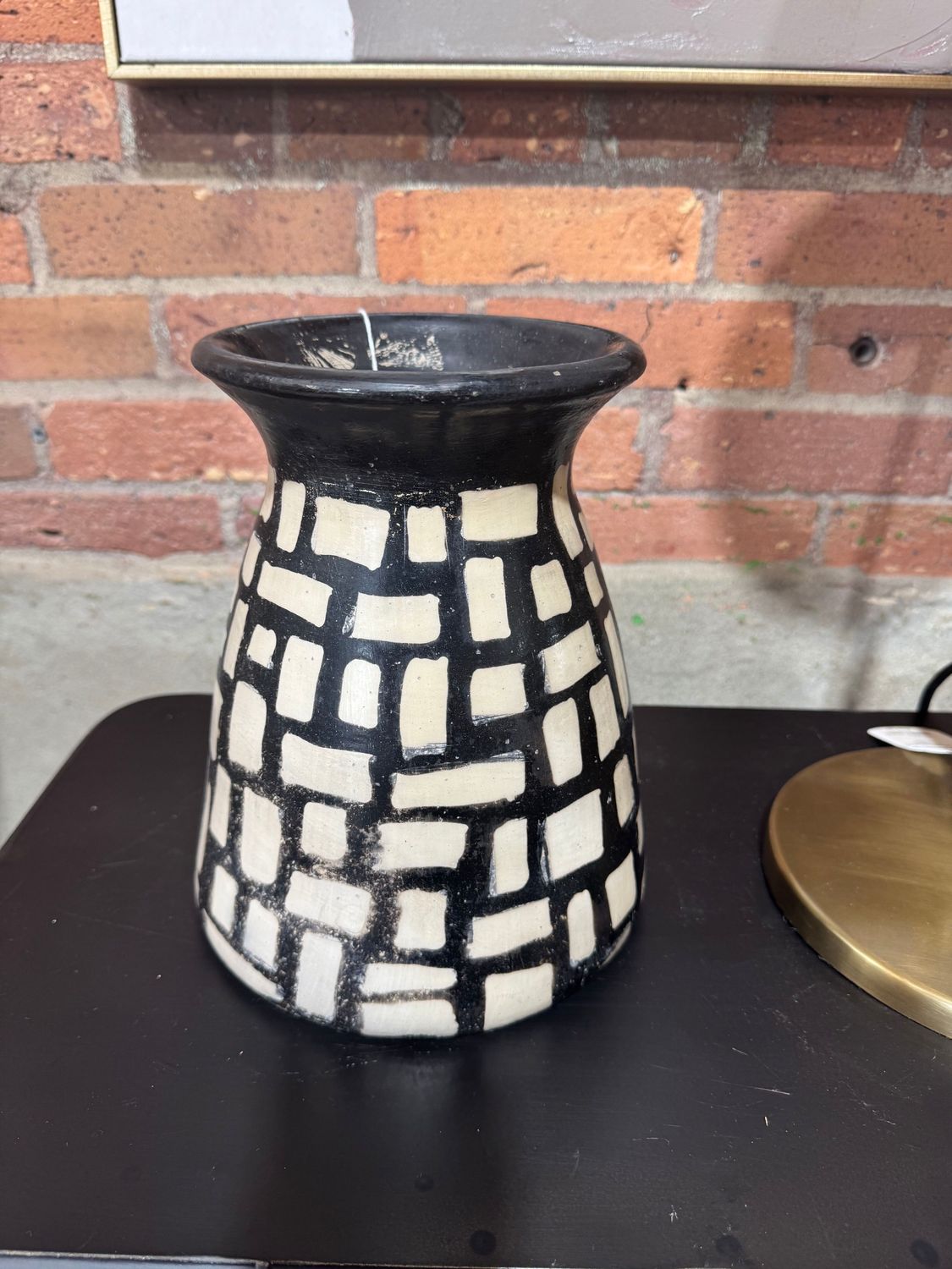 Black & White Clay Lenca Vessel W/Square Pattern Black & White Clay Lenca Vessel W/Square Pattern