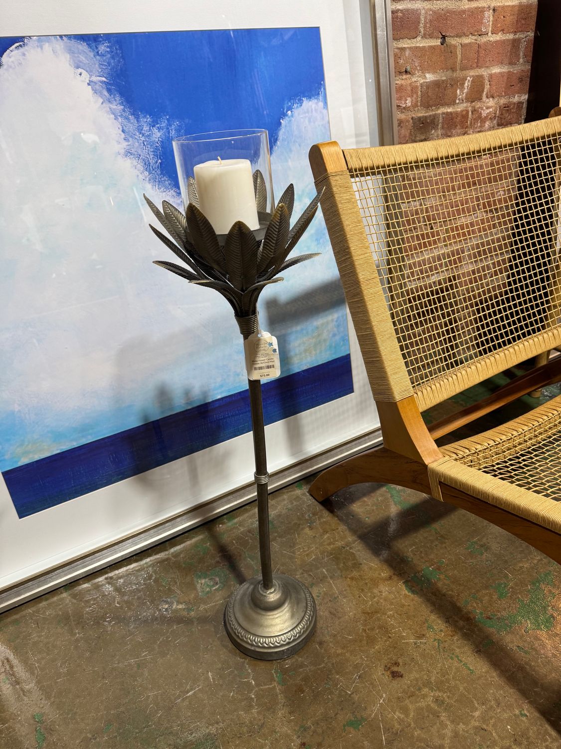 Metal Flower Candle Holder W/Glass-Med Metal Flower Candle Holder W/Glass-Med