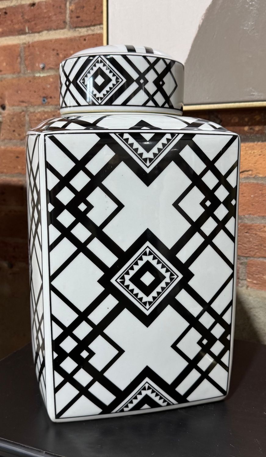 White/Black Square Ceramic Jar 15.75" White/Black Square Ceramic Jar 15.75"