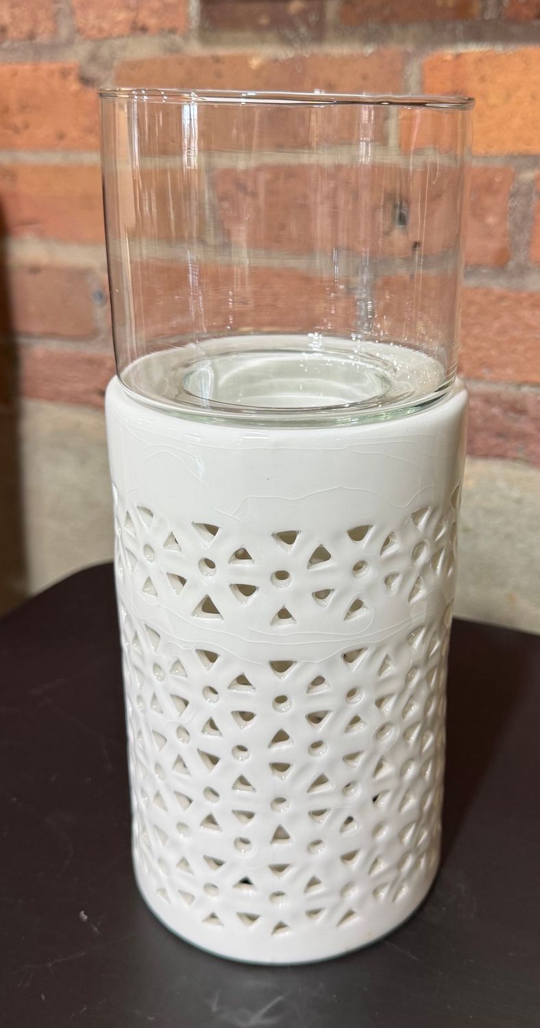 Pierced White Candle Holder 12" Pierced White Candle Holder 12"