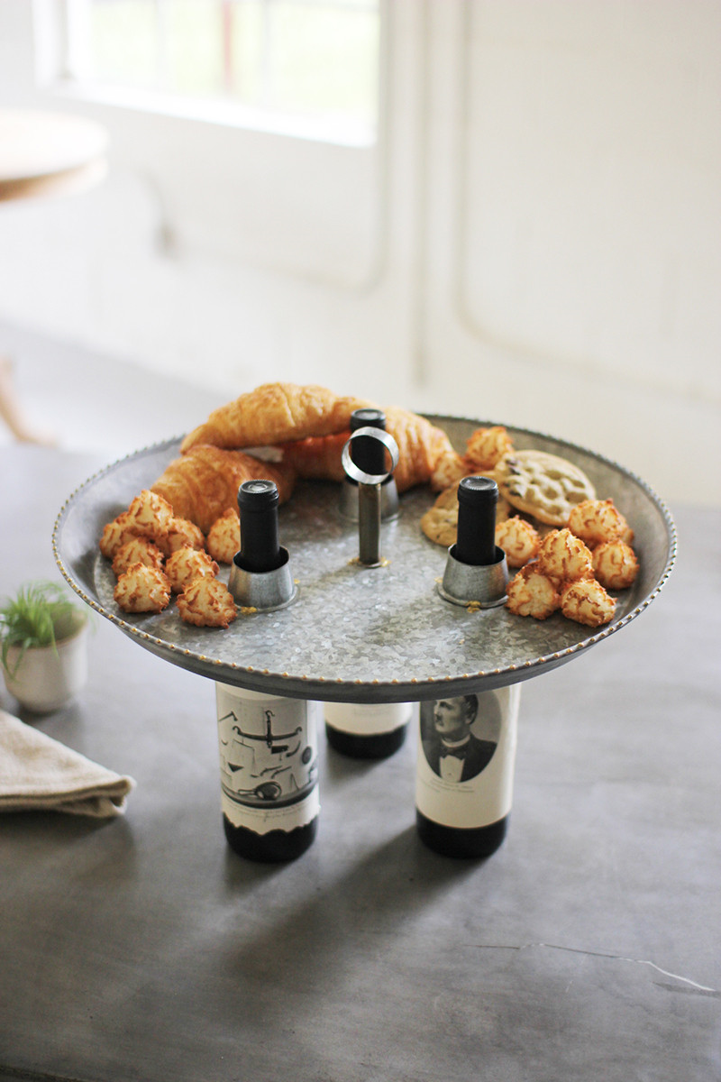 Galvanized 3 Bottle Topper W Knock Down Handle & Brass Dot Galvanized 3 Bottle Topper W Knock Down Handle & Brass Dot
