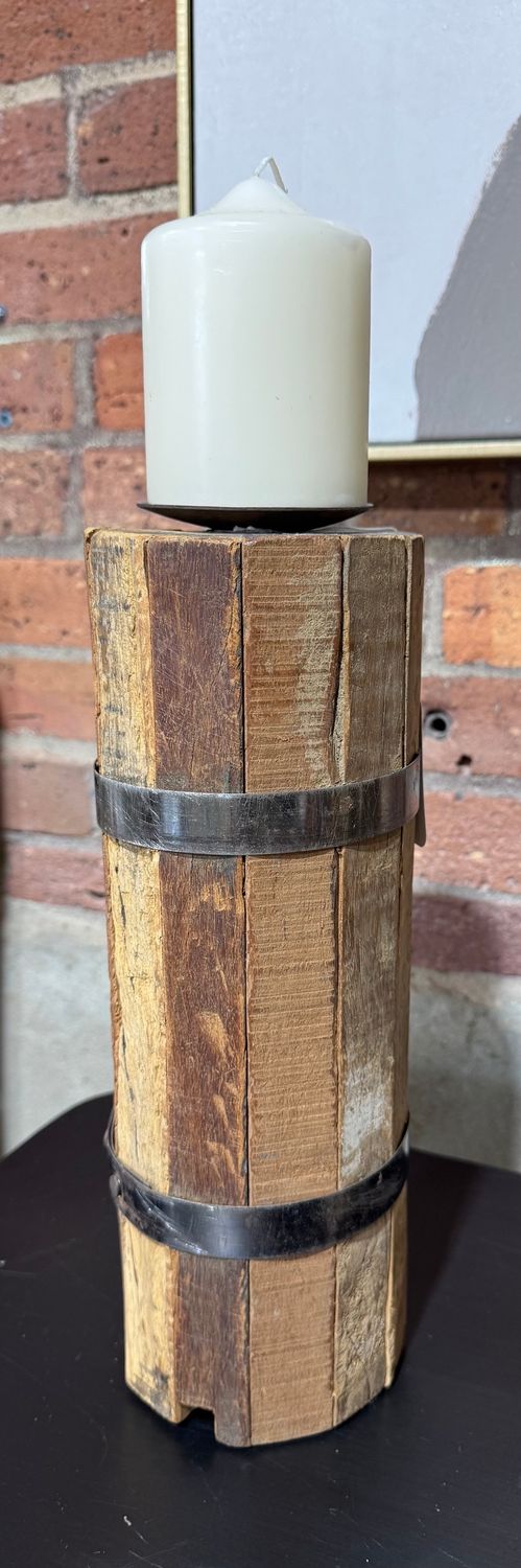 Lg Recycled Wood and Metal Candle Tower Lg Recycled Wood and Metal Candle Tower