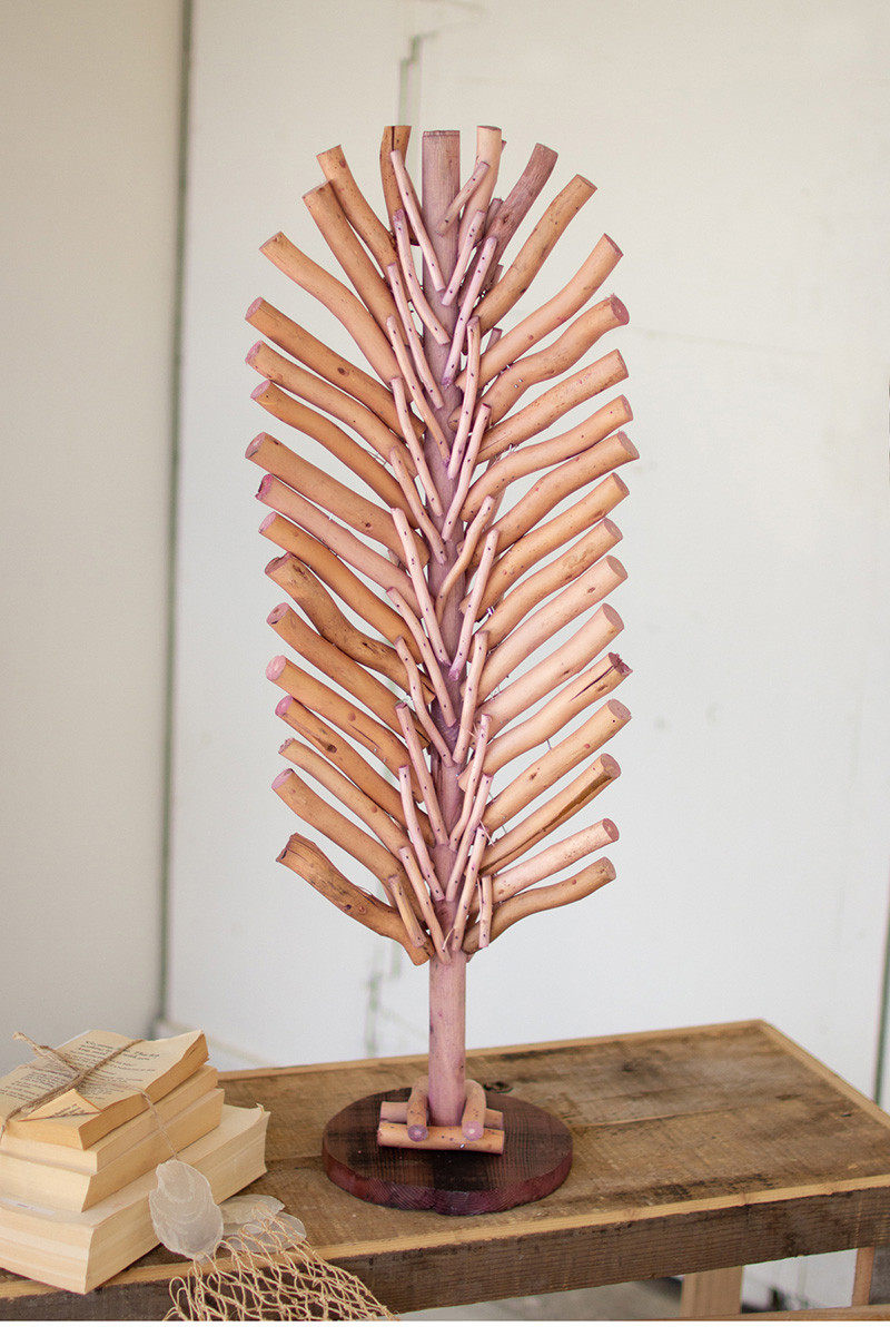 Pink Recycled Wood Tabletop Leaf Decor With Base