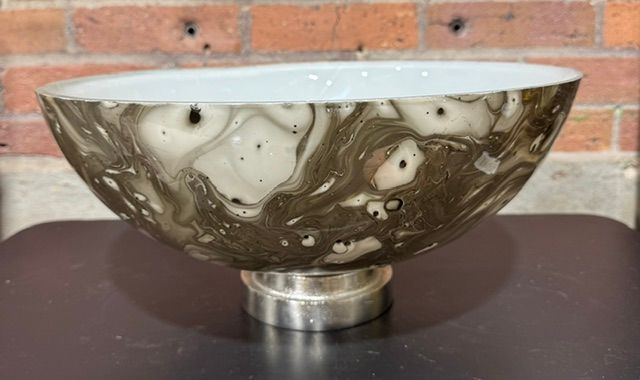 Glass 14" D Bowl on Aluminum Base, Multi Glass 14" D Bowl on Aluminum Base, Multi