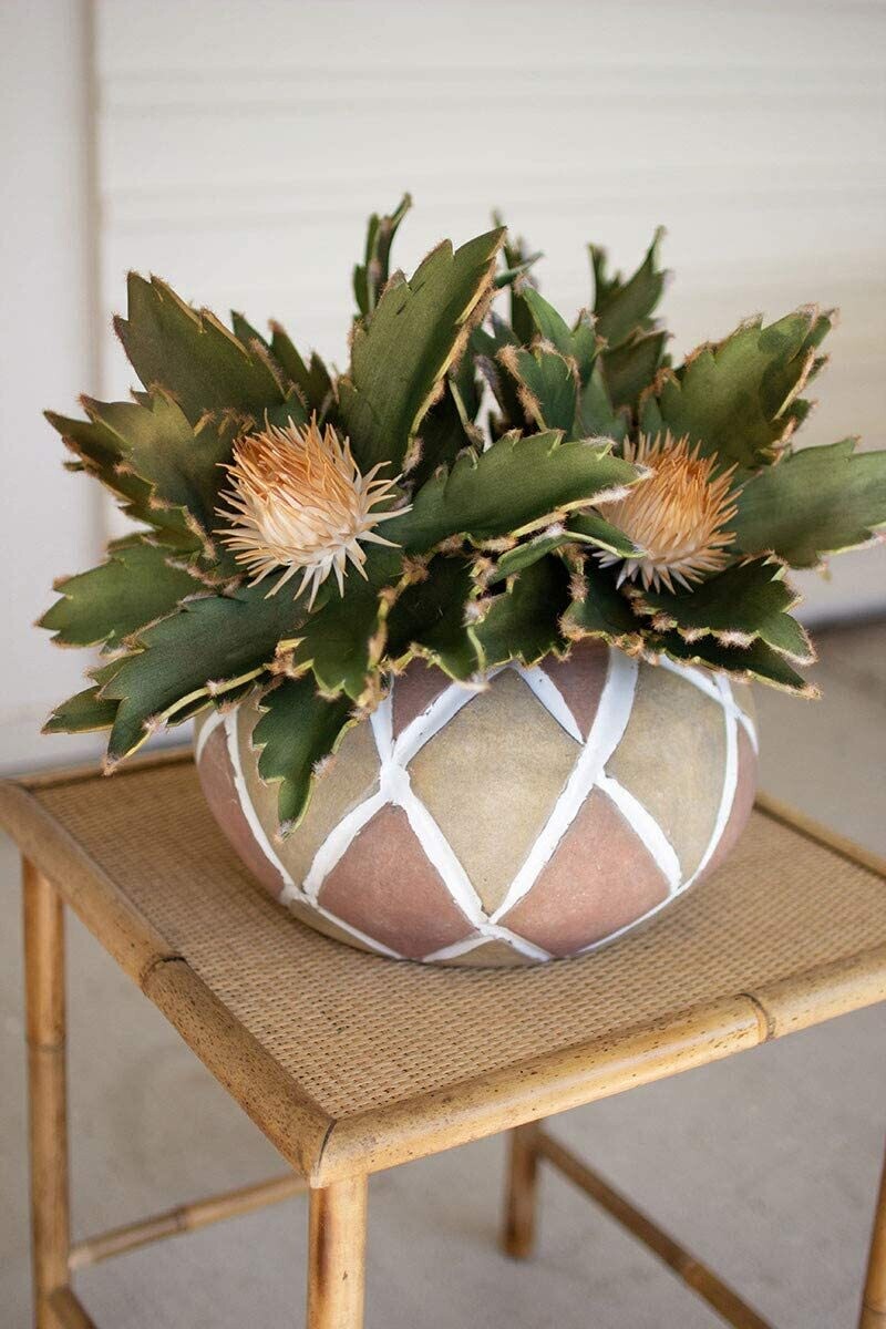 Ceramic Urn with Grid 15"d x 8"t