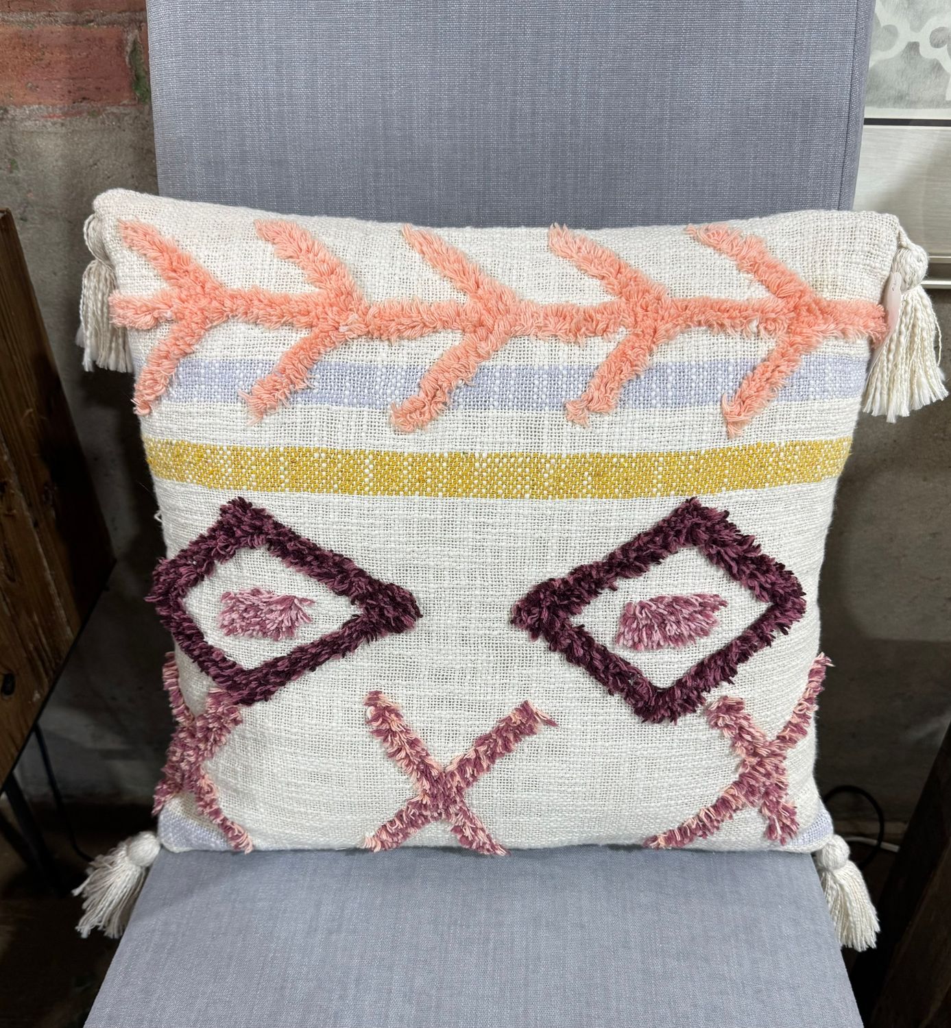Tufted Throw Pillow - White w/Blush Detail Tufted Throw Pillow - White w/Blush Detail