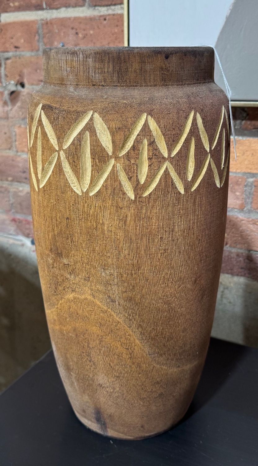 Rust Wood Vase w/Carving 17"t Rust Wood Vase w/Carving 17"t