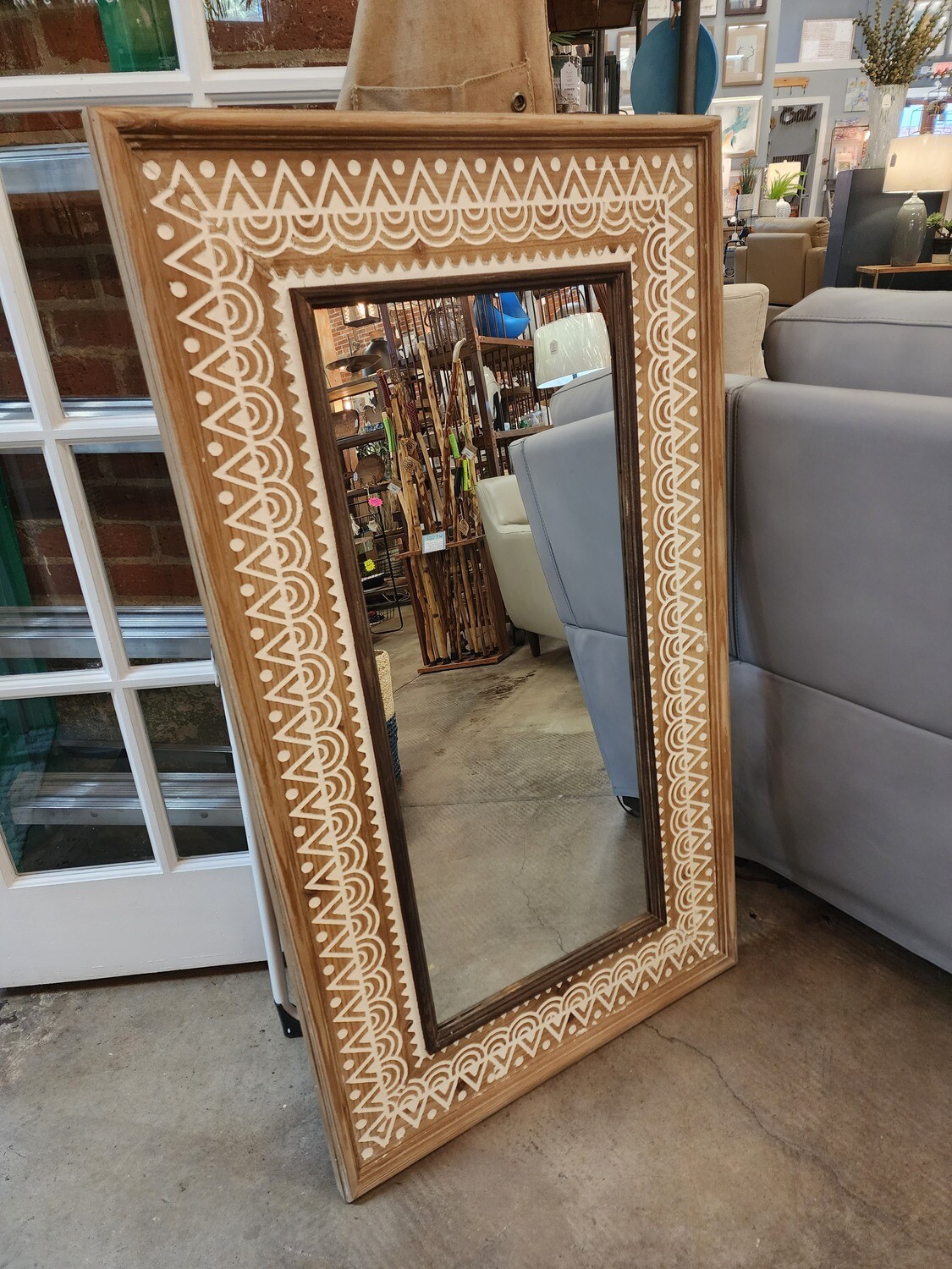 Wooden Framed Mirror w/Fleur De Lis Detail Wooden Framed Mirror w/Fleur De Lis Detail