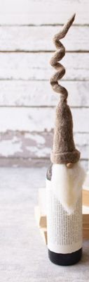 Felt Santa Wine Topper with Curly Hat-Lt Brown