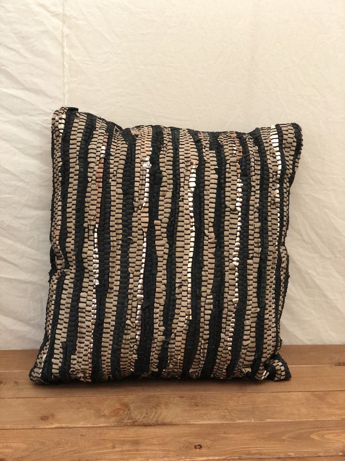 Black Multi Striped Leather Pillow Black Multi Striped Leather Pillow