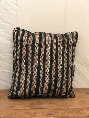 Black Multi Striped Leather Pillow Black Multi Striped Leather Pillow