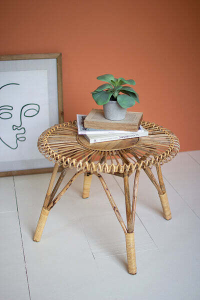 Round Cane Side Table w/Mango Wood Center Round Cane Side Table w/Mango Wood Center