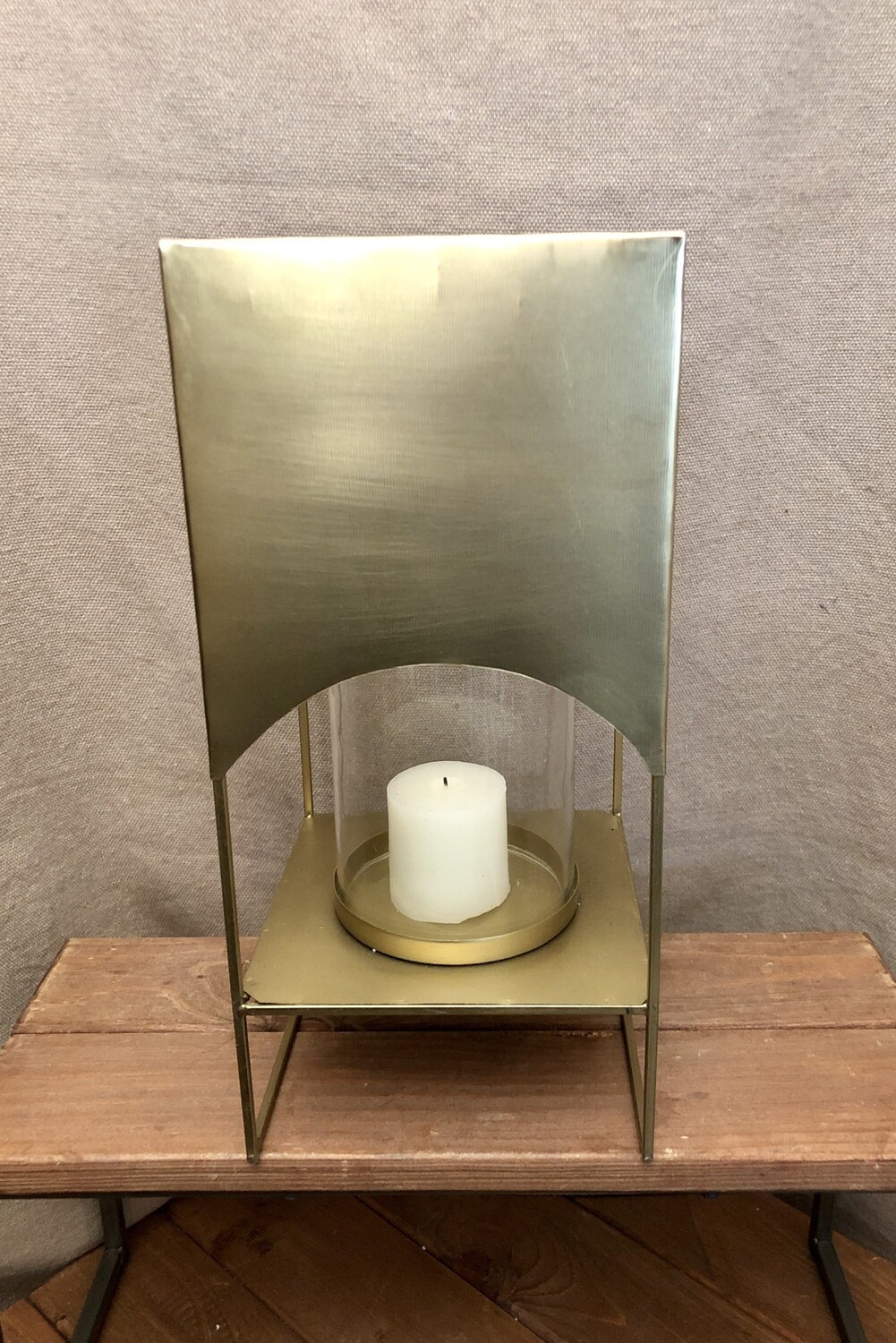 Glass Hurricane w/Antique Brass Metal Stand