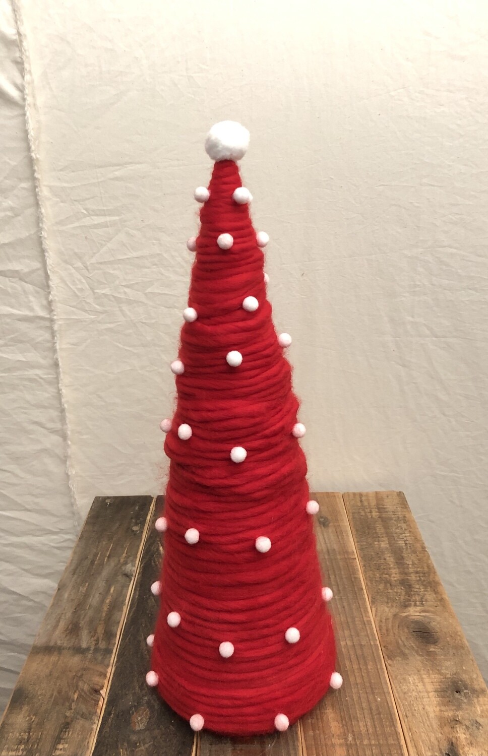 Pompon Cone Topiary Red/White - Med Pompon Cone Topiary Red/White - Med