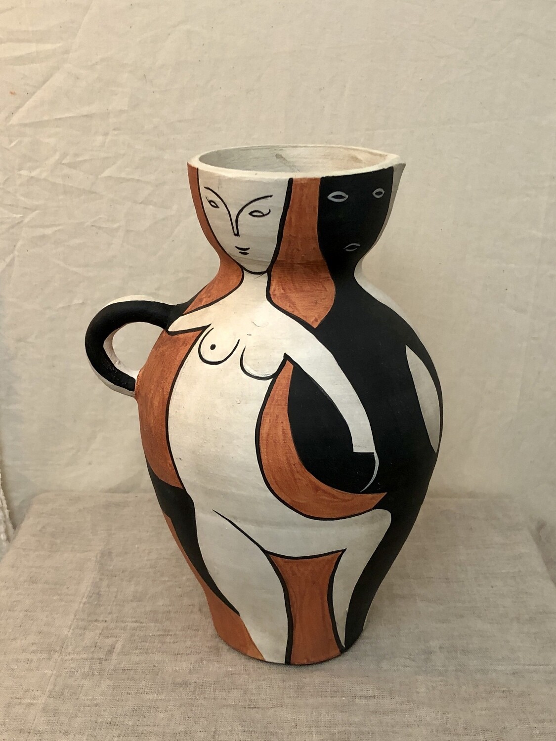 Ceramic Rust & Black Vase w/One Handle Ceramic Rust & Black Vase w/One Handle
