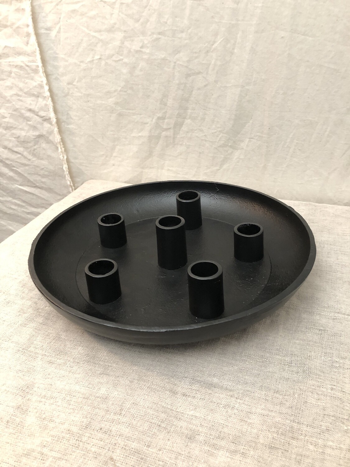 Round Iron Platter w/Six Taper Candle Holders Round Iron Platter w/Six Taper Candle Holders