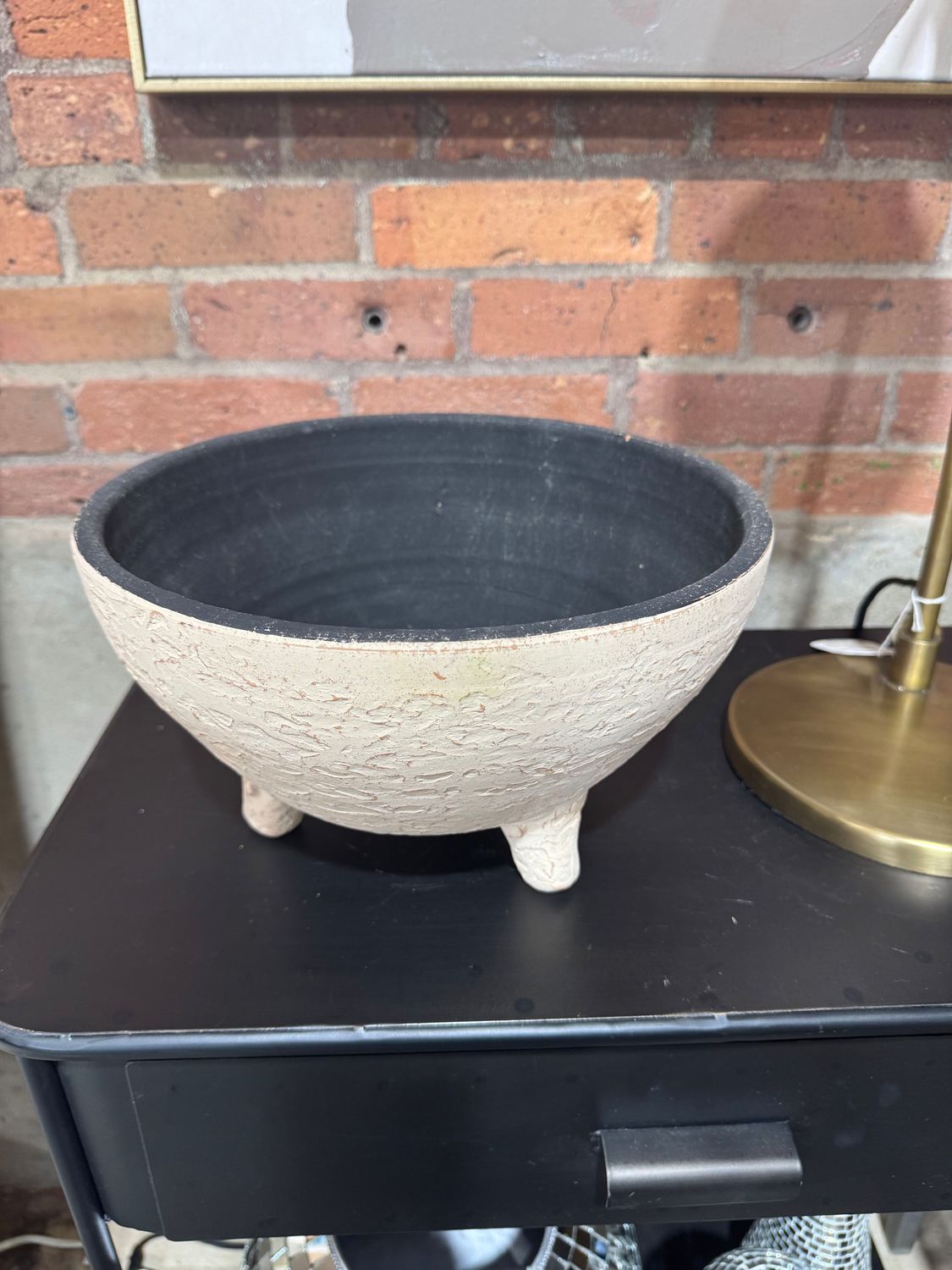 Ivory & Black Textured Footed Clay Bowl Lg Ivory & Black Textured Footed Clay Bowl Lg