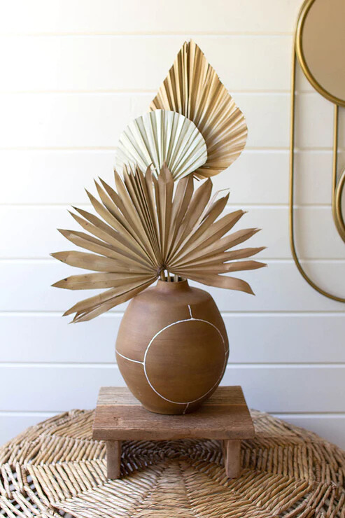 Brown Ceramic Vase w/White Lines