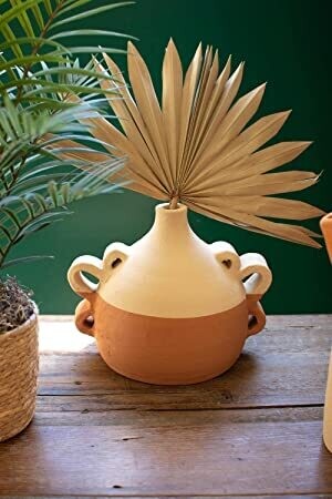 Ivory Dipped Clay Vase w/Squiggle Handles Ivory Dipped Clay Vase w/Squiggle Handles