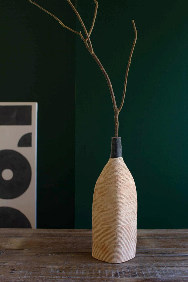 Ivory &amp; Black Textured Clay Bottle Vase