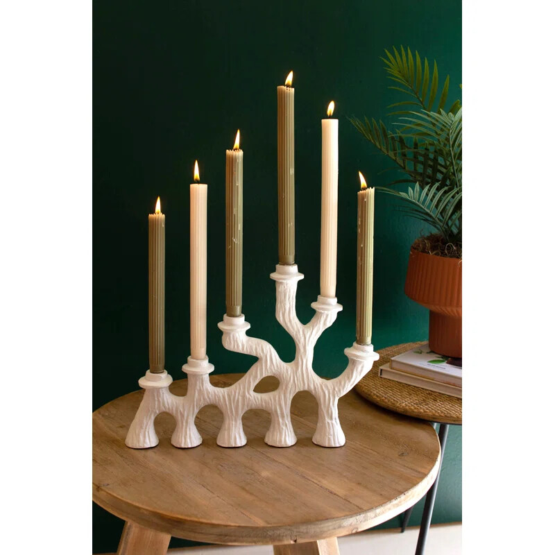 Cast Aluminum Six Taper White Candleabra Tree