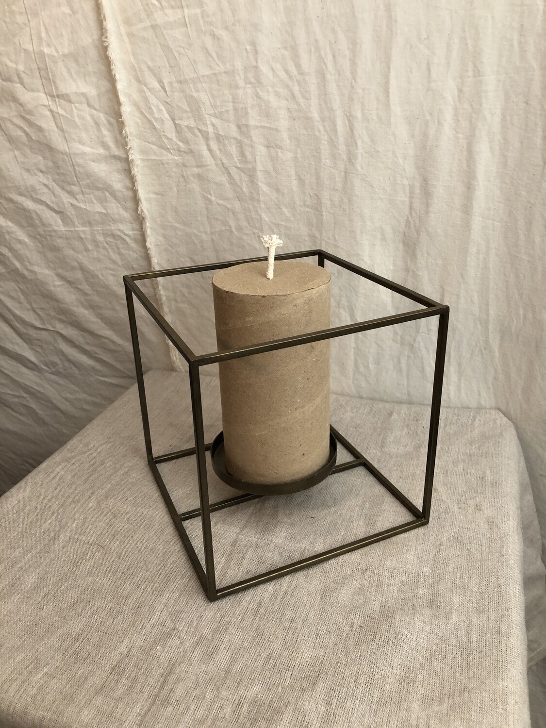Square Antique Brass Pillar Candle Holder Lg